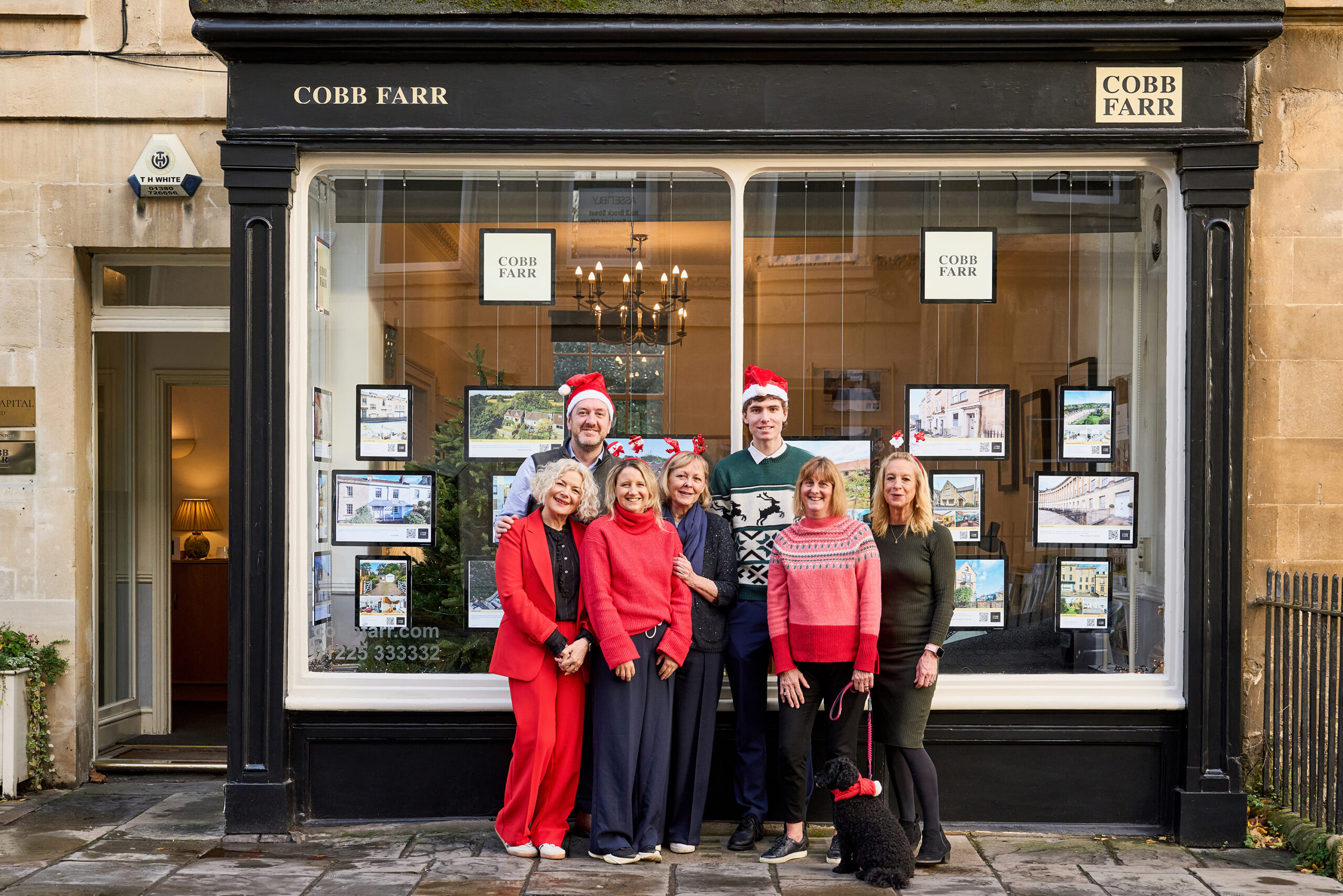 A photo of the Cobb Farr staff in christmas hats