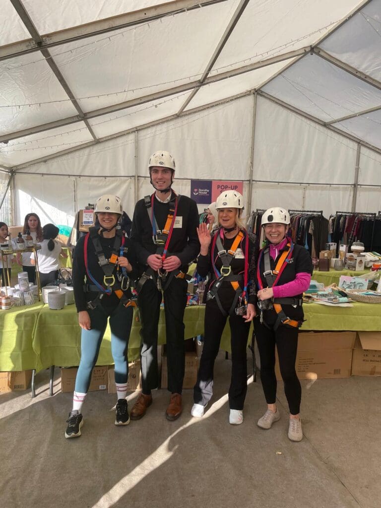 An image of Cobb Farr's Bath team ready for the Bath city zipline.